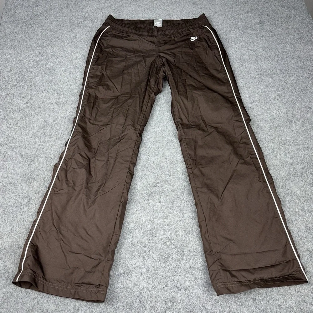 Nike Sportswear Track Pants Women's Medium Wide Leg Baggy Y2K Brown White Piping